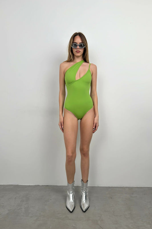 Asymmetrical Strappy Green Swimsuit