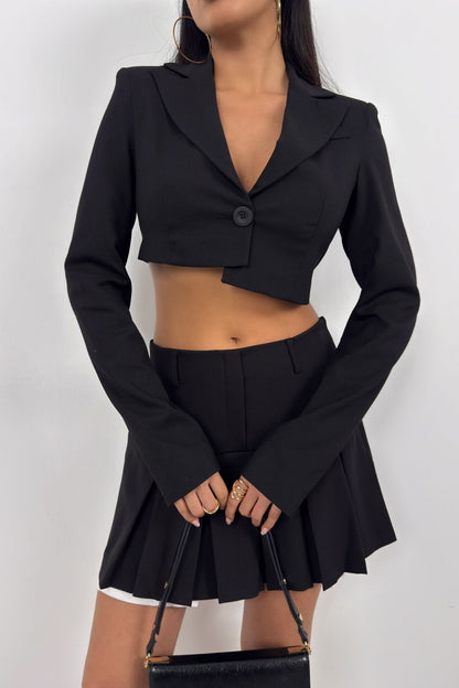 Asymmetrical Single Button Black Jacket