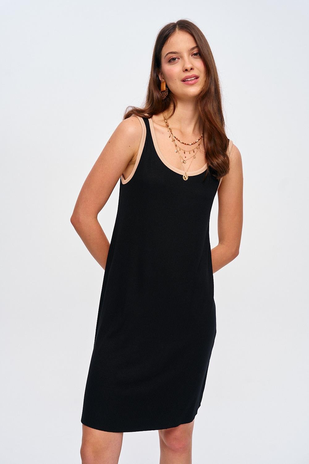 Basic Strappy Camisole Black Mini Dress