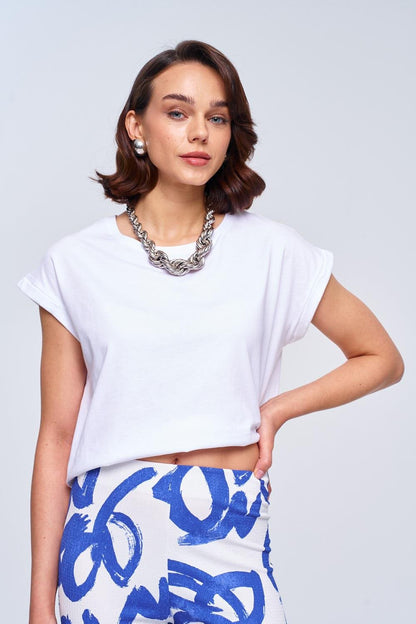 Basic Crew Neck White Women's Crop T-Shirt