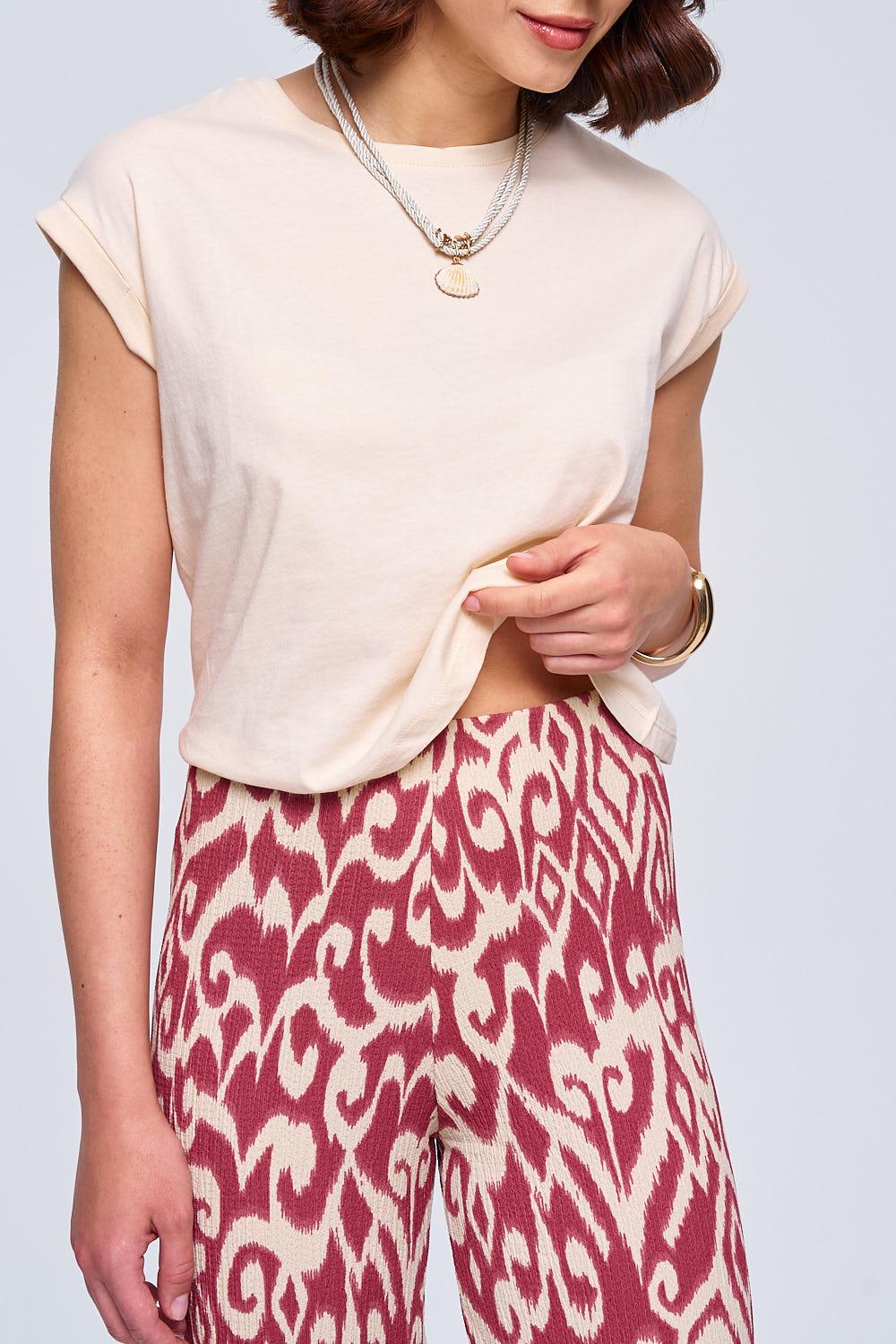 Basic Crew Neck Cream Women's Crop T-Shirt
