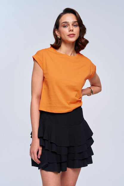 Basic Crew Neck Orange Women's Crop T-Shirt