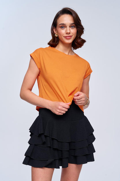 Basic Crew Neck Orange Women's Crop T-Shirt