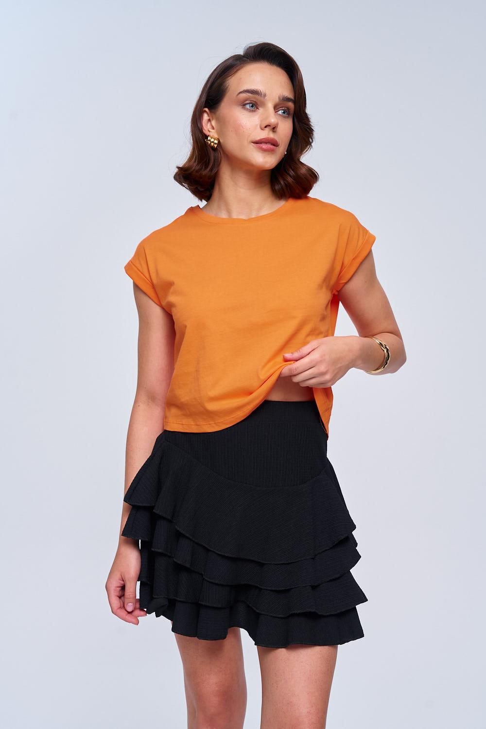 Basic Crew Neck Orange Women's Crop T-Shirt