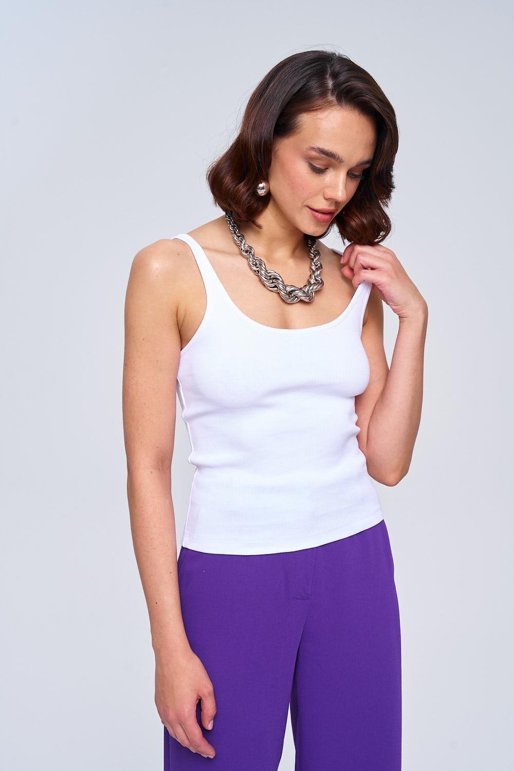 Basic Ribbed White Women's Undershirt