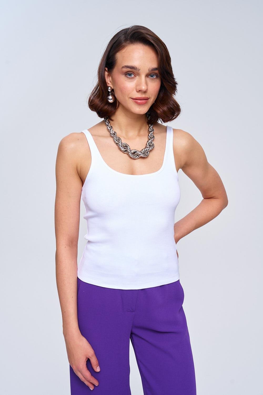 Basic Ribbed White Women's Undershirt