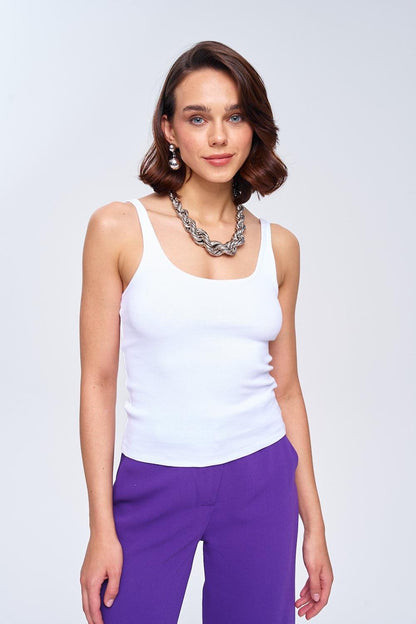 Basic Ribbed White Women's Undershirt