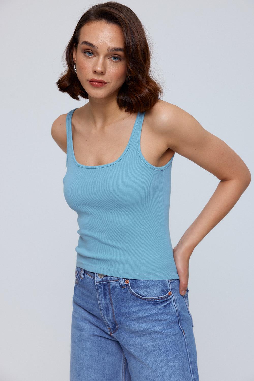 Basic Ribbed Blue Women's Undershirt