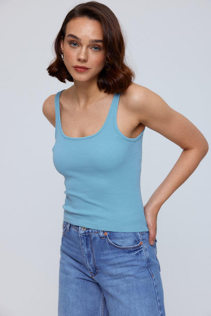 Basic Ribbed Blue Women's Undershirt