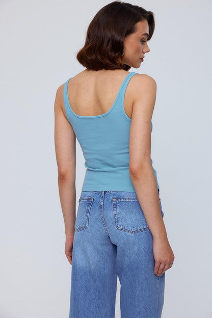 Basic Ribbed Blue Women's Undershirt
