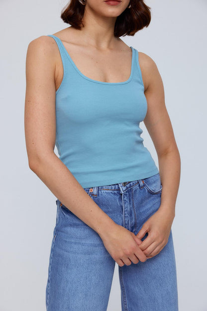 Basic Ribbed Blue Women's Undershirt