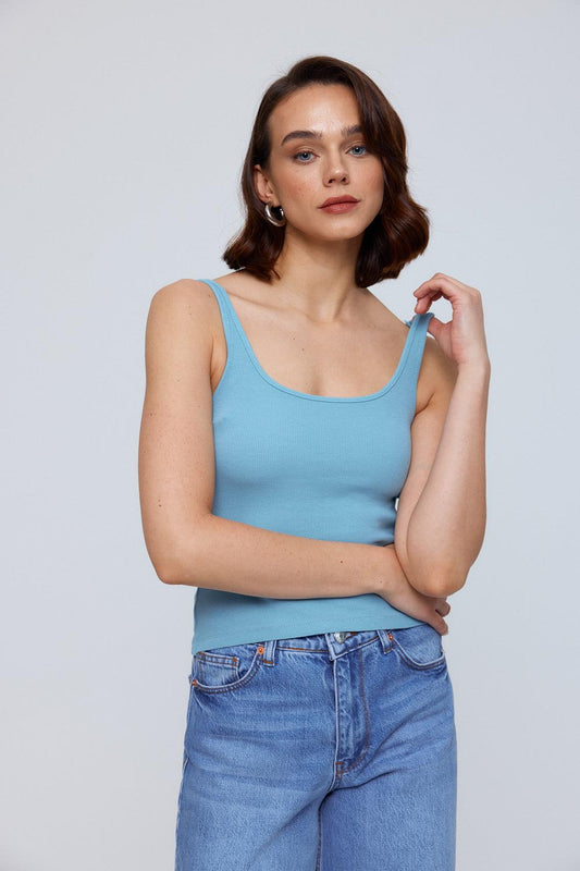Basic Ribbed Blue Women's Undershirt