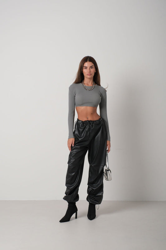 Basic Gray Crop Knitwear Blouse