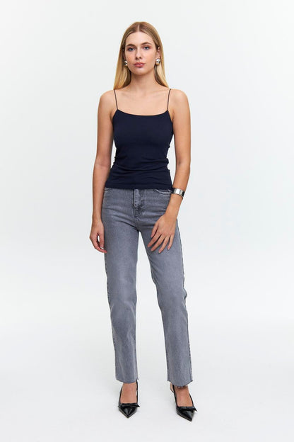 Basic Rope Strap Navy Blue Long Crop