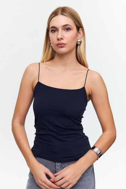 Basic Rope Strap Navy Blue Long Crop