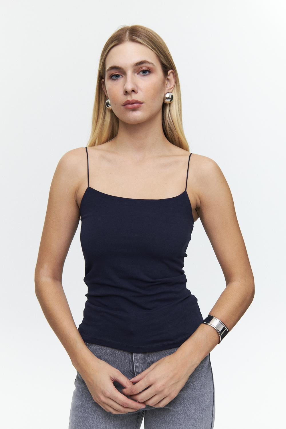 Basic Rope Strap Navy Blue Long Crop