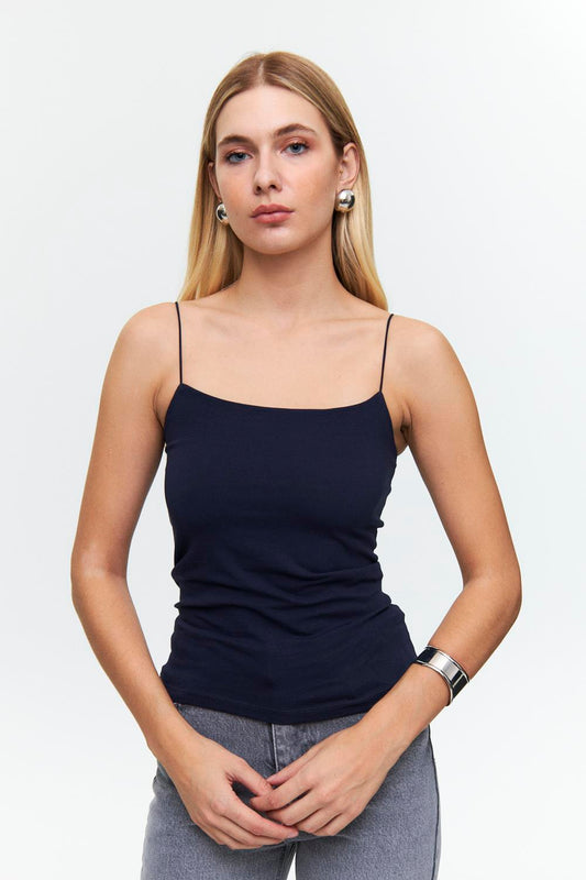 Basic Rope Strap Navy Blue Long Crop