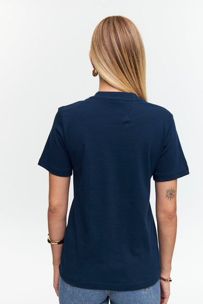 Basic Short Sleeve Navy Blue Women's T-Shirt