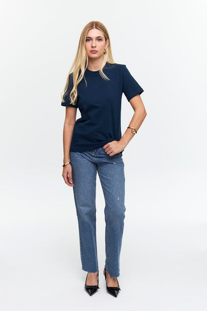 Basic Short Sleeve Navy Blue Women's T-Shirt