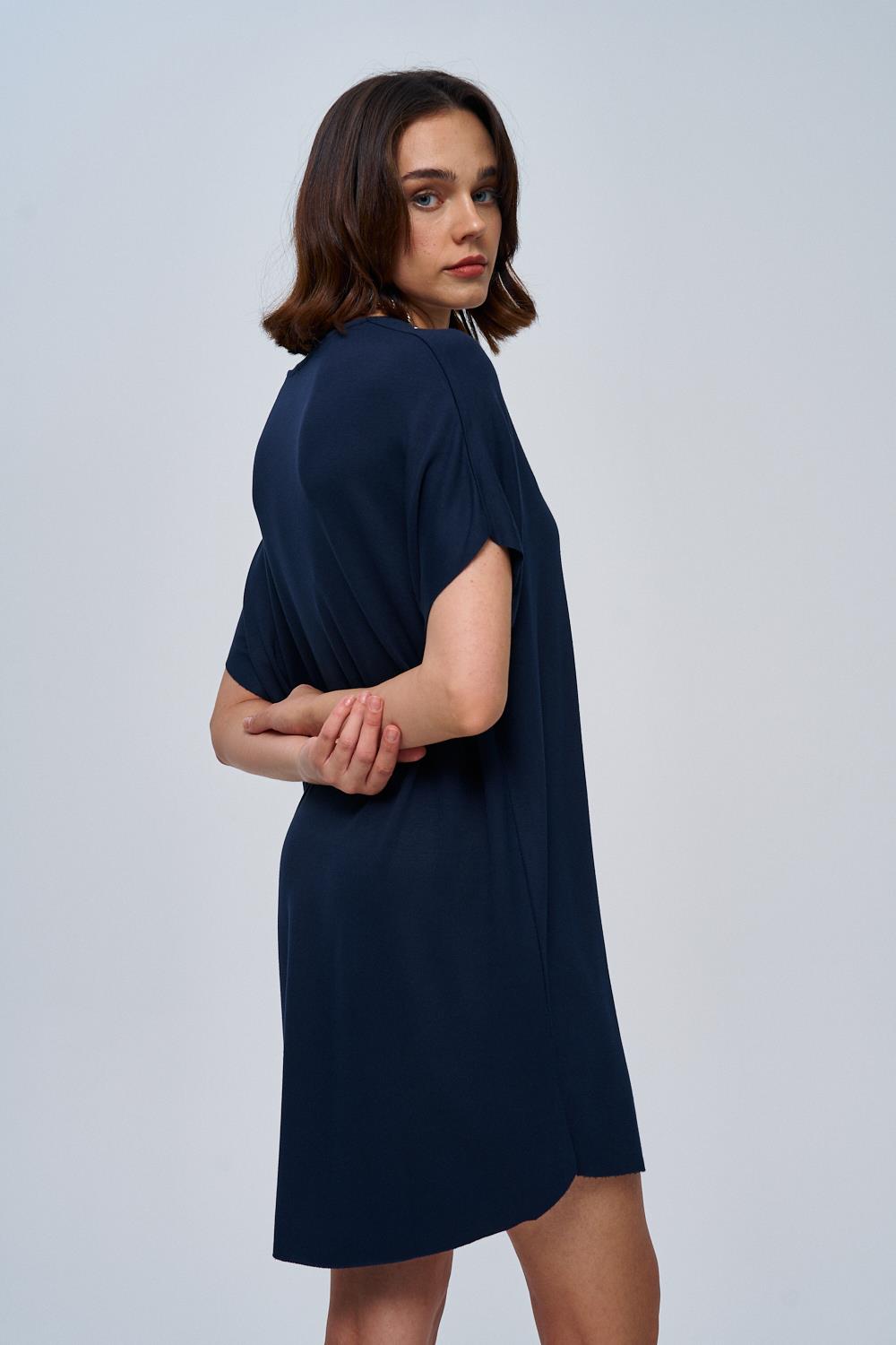 Basic Soft Textured Navy Blue Mini Dress