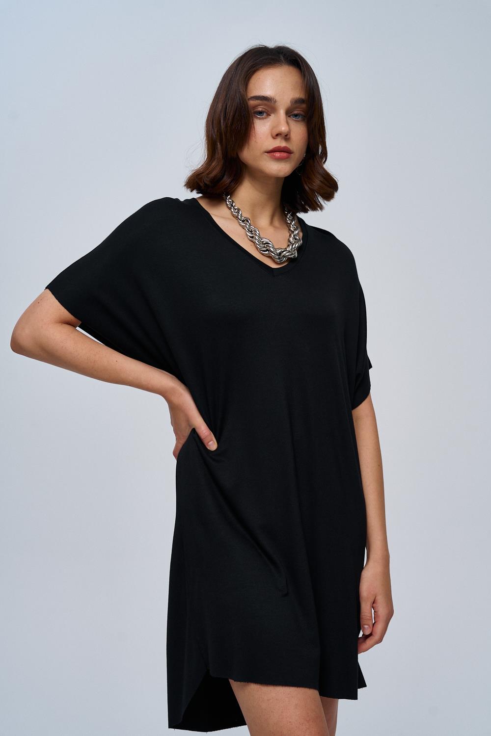 Basic Soft Textured Black Mini Dress