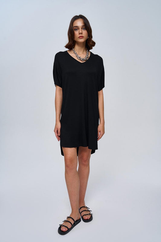 Basic Soft Textured Black Mini Dress