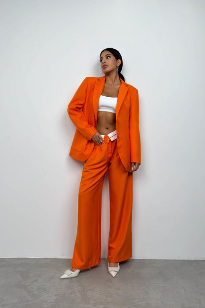 Waist Fold Orange Trousers Blazer Jacket Suit