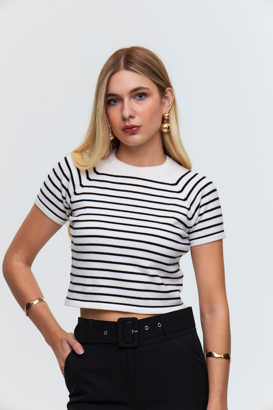 Crew Neck Short Sleeve Knitwear Blouse