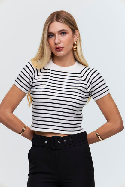 Crew Neck Short Sleeve Knitwear Blouse
