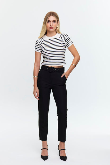 Crew Neck Short Sleeve Knitwear Blouse
