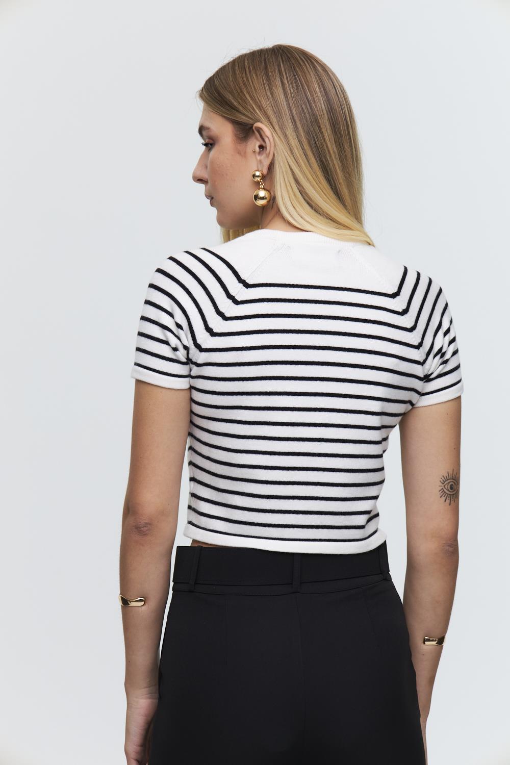 Crew Neck Short Sleeve Knitwear Blouse
