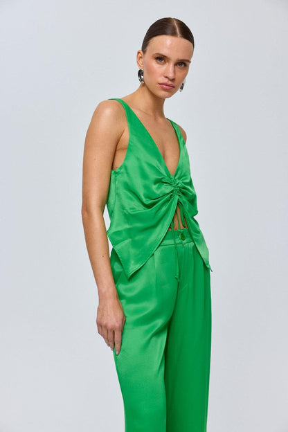 Blouse Trousers Satin Green Women's Suit