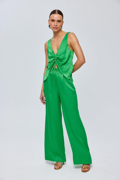 Blouse Trousers Satin Green Women's Suit