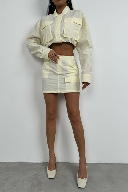 Pocket Detailed Parachute Ecru Crop Jacket