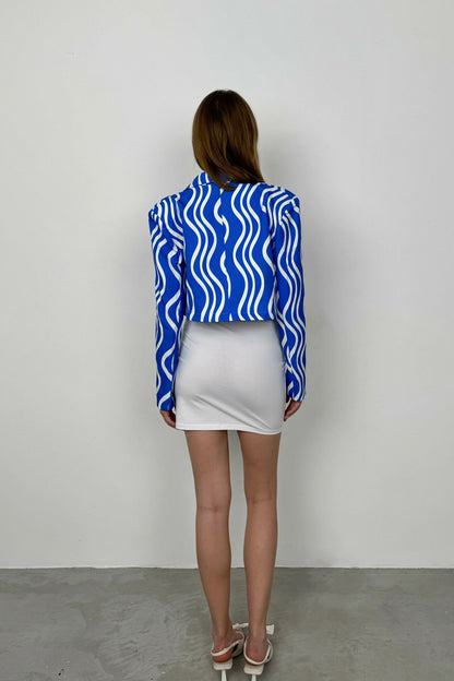 Patterned Blue Crop Jacket