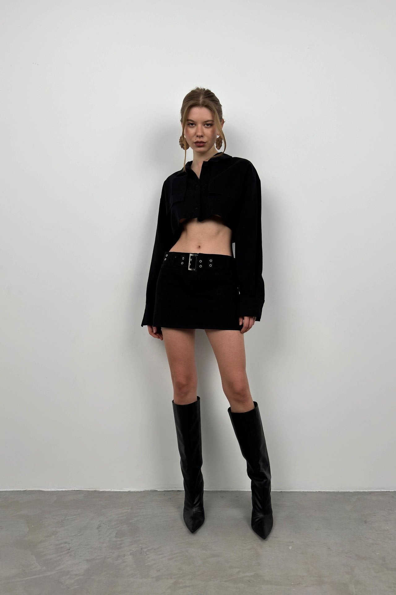 Button Detail Black Crop Jacket