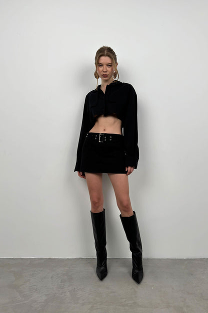Button Detail Black Crop Jacket