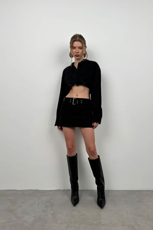 Button Detail Black Crop Jacket