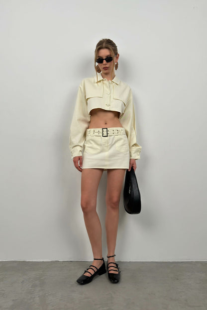 Button Detail Ecru Crop Jacket