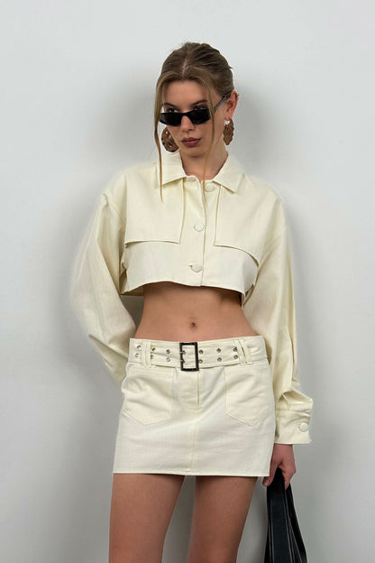 Button Detail Ecru Crop Jacket