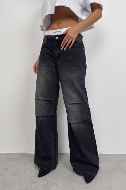 Low Waist Knee Layer Gray Jean