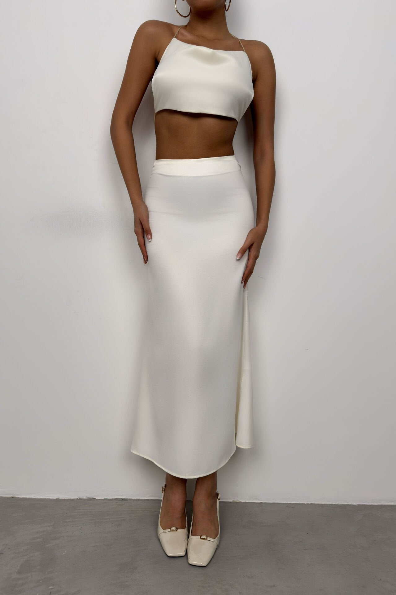 A-Line Ecru Satin Skirt