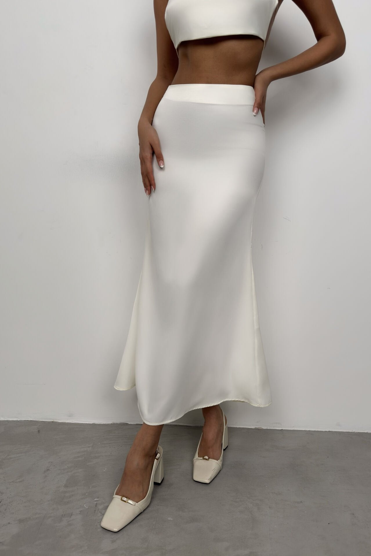 A-Line Ecru Satin Skirt