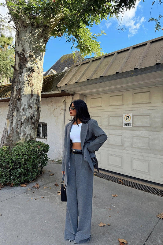 Gray Double Breasted Collar Trousers Suit
