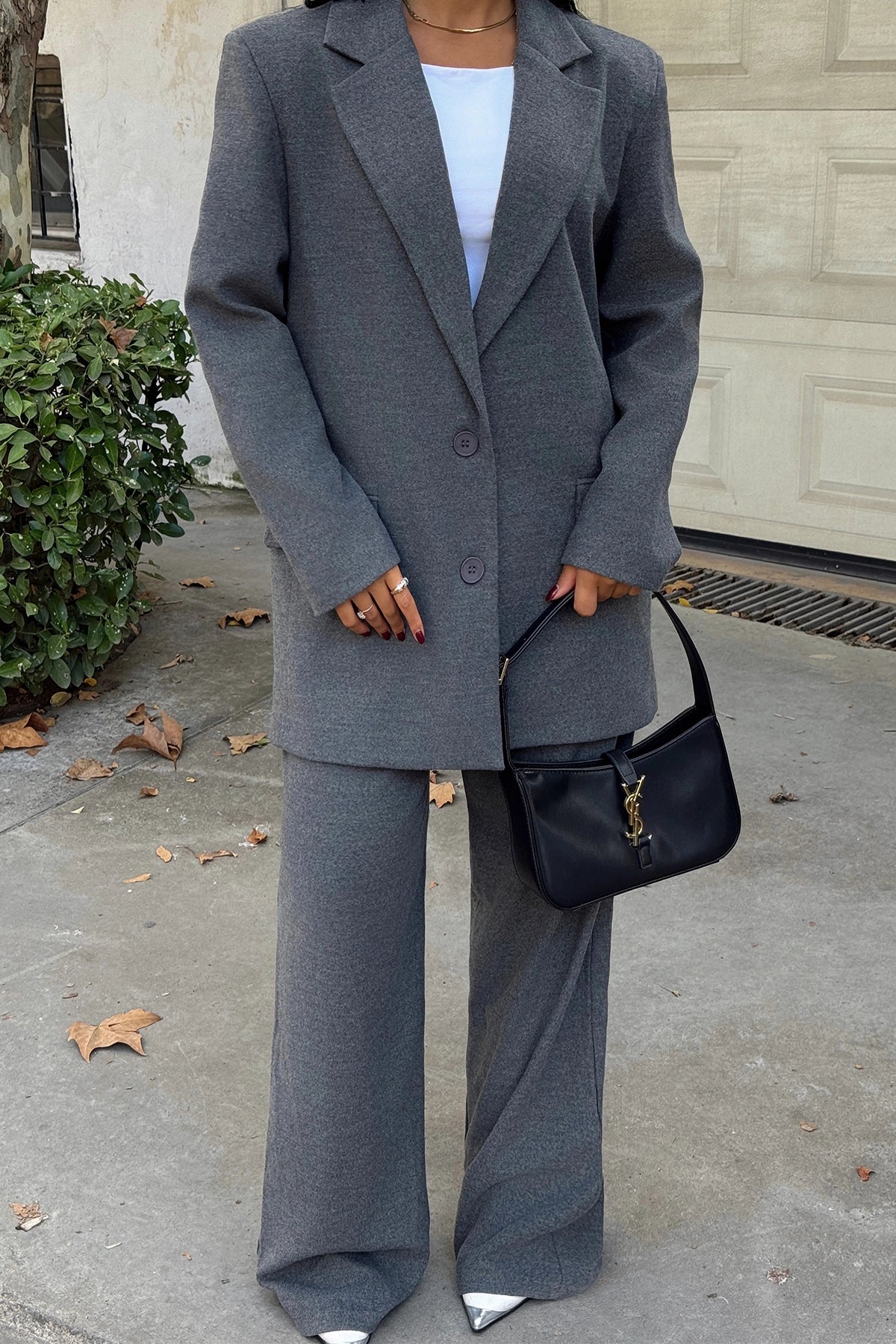 Gray Double Breasted Collar Trousers Suit