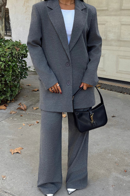 Gray Double Breasted Collar Trousers Suit