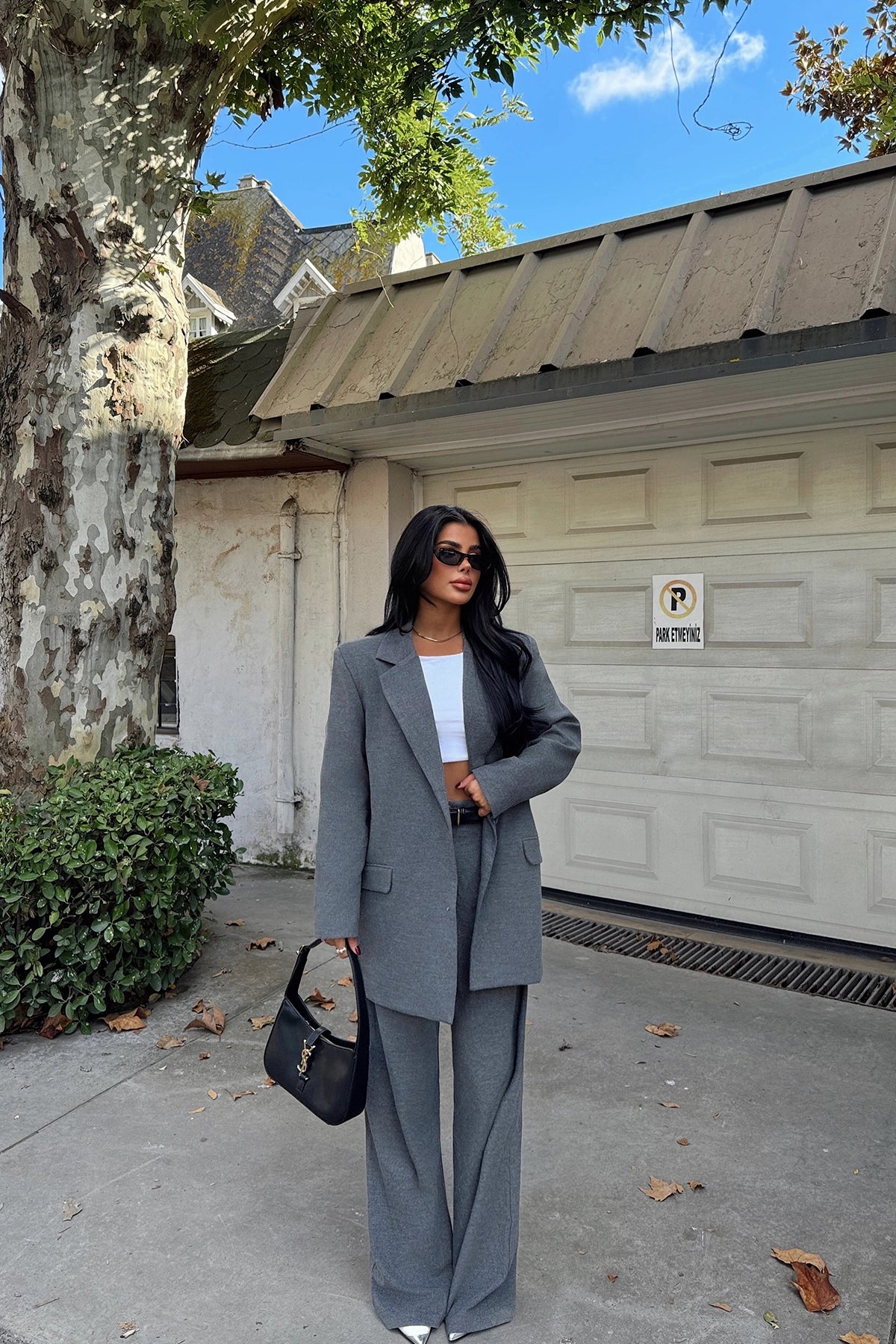 Gray Double Breasted Collar Trousers Suit