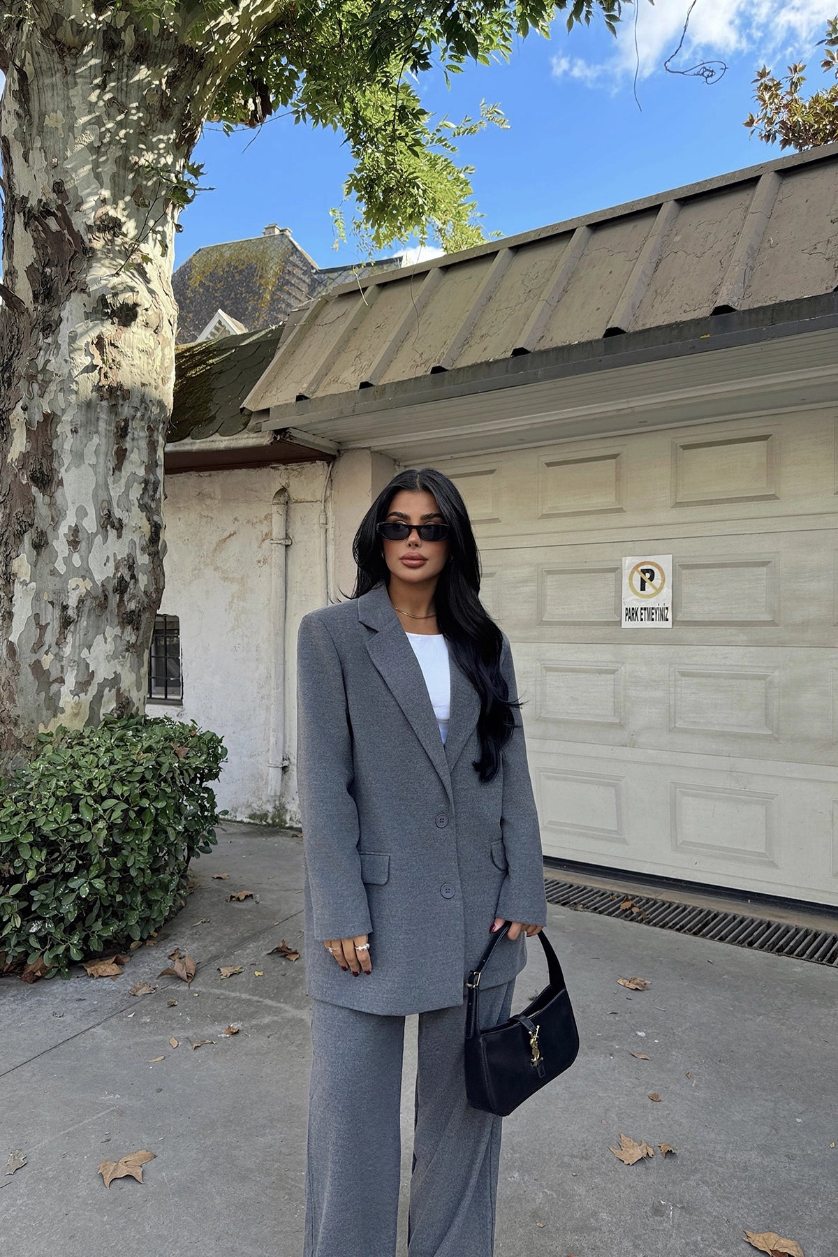 Gray Double Breasted Collar Trousers Suit