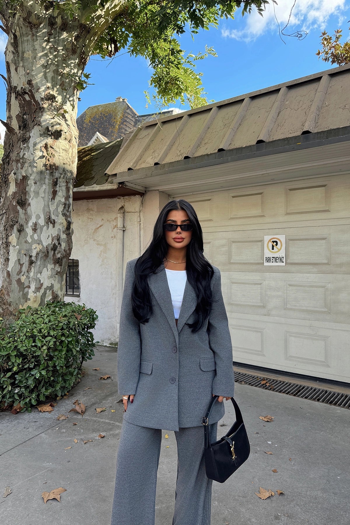 Gray Double Breasted Collar Trousers Suit
