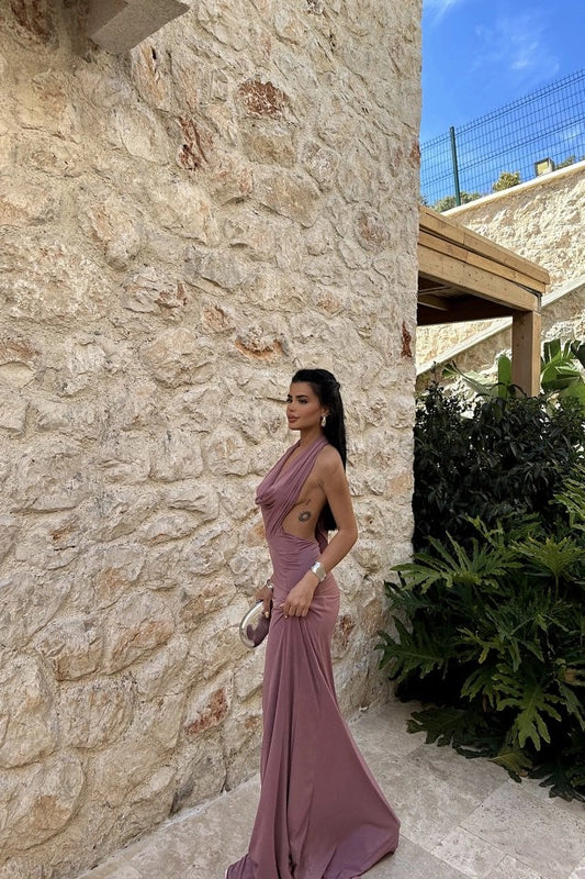 DRIED ROSE PAMELLA BACK BACK LONG DRESS